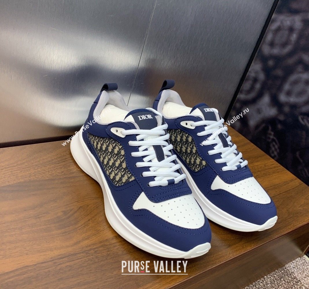 Dior Mens B25 Runner Sneakers in Smooth Calfskin and Dior Oblique Jacquard Blue/White 2024 (MD-240106027)