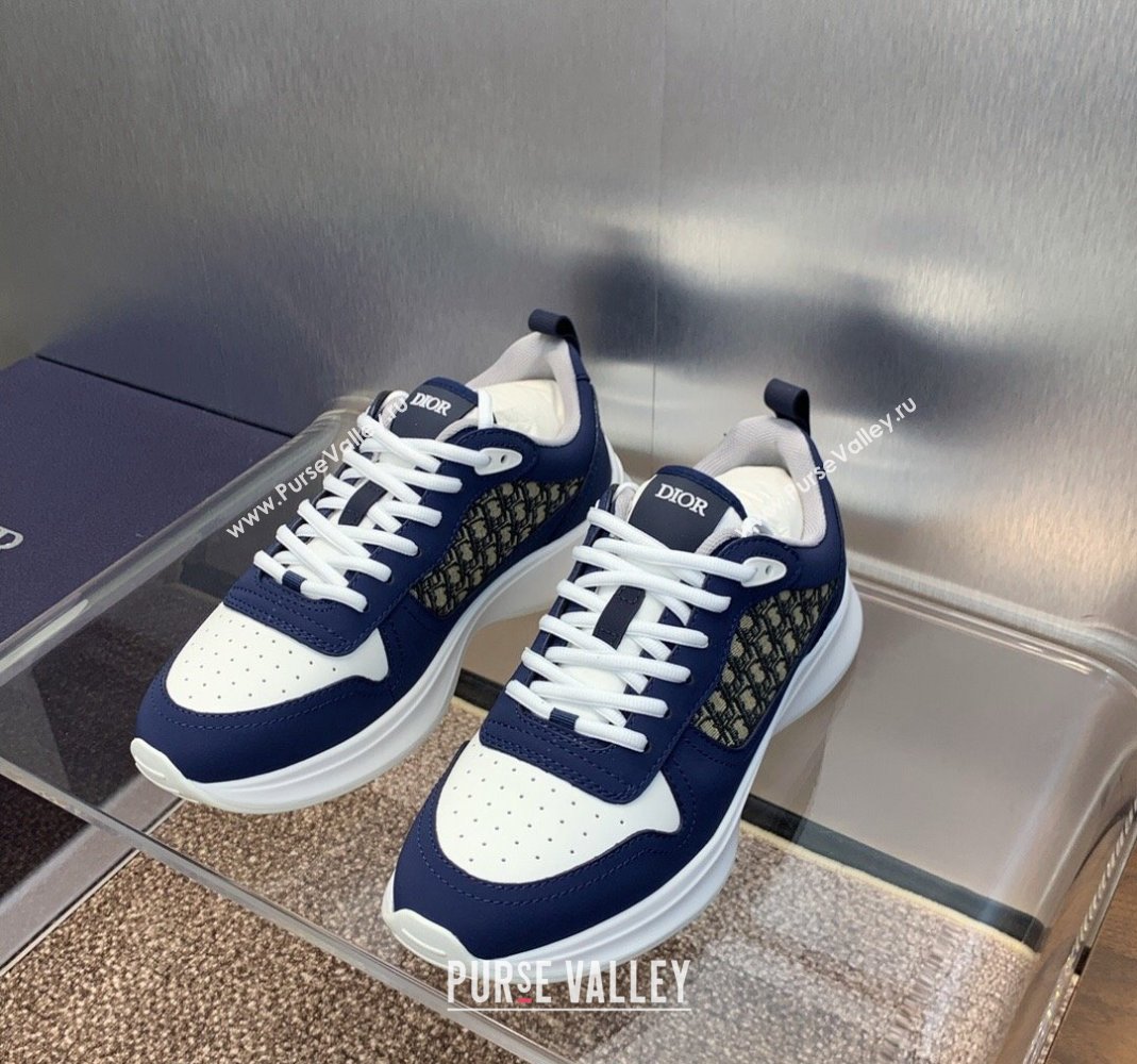 Dior Mens B25 Runner Sneakers in Smooth Calfskin and Dior Oblique Jacquard Blue/White 2024 (MD-240106027)