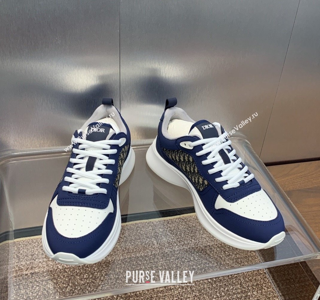 Dior Mens B25 Runner Sneakers in Smooth Calfskin and Dior Oblique Jacquard Blue/White 2024 (MD-240106027)