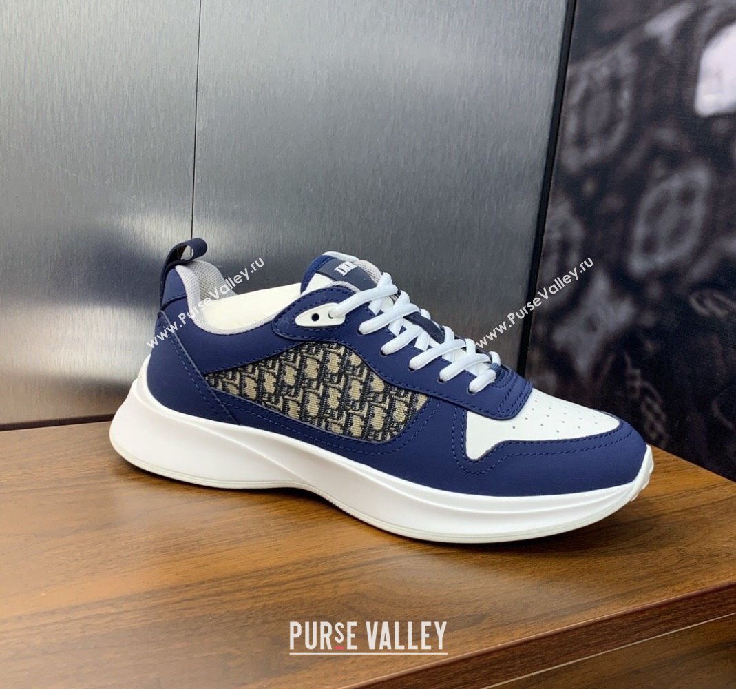 Dior Mens B25 Runner Sneakers in Smooth Calfskin and Dior Oblique Jacquard Blue/White 2024 (MD-240106027)