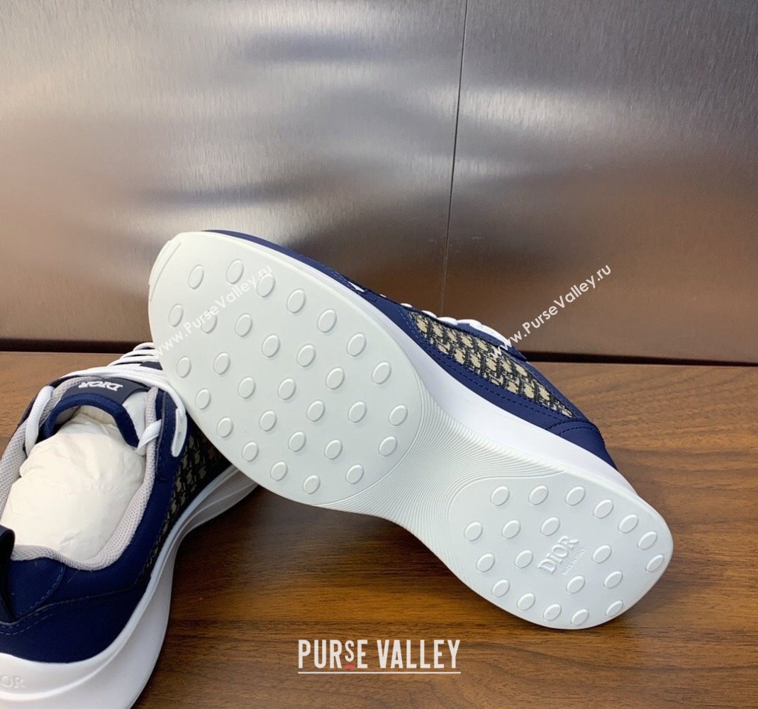 Dior Mens B25 Runner Sneakers in Smooth Calfskin and Dior Oblique Jacquard Blue/White 2024 (MD-240106027)