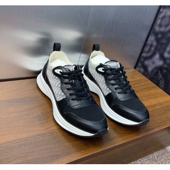 Dior Mens B25 Runner Sneakers in Smooth Calfskin and Technical Mesh with Dior Oblique Canvas Black 2024 (MD-240106029)