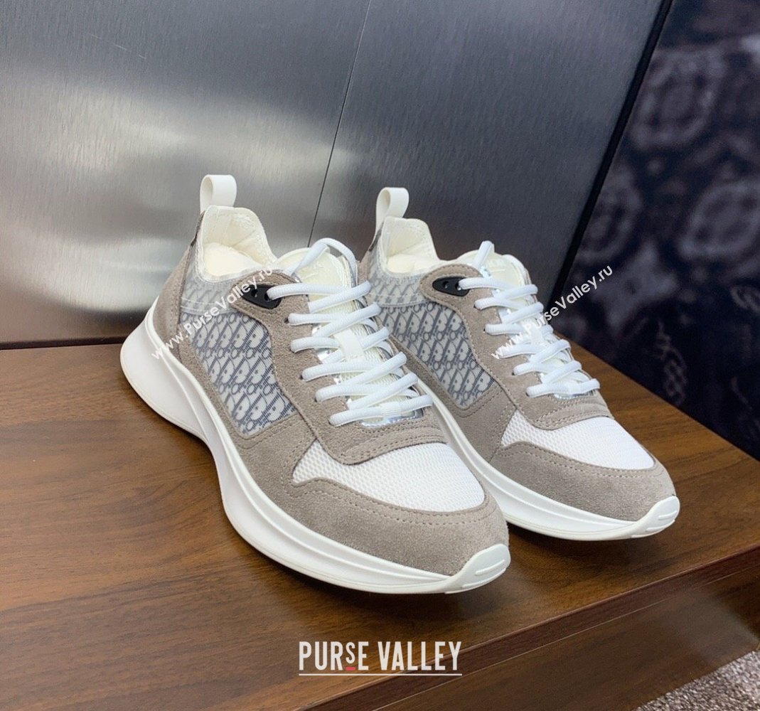 Dior Mens B25 Runner Sneakers in Suede and Technical Mesh with Dior Oblique Canvas Khaki Grey 2024 (MD-240106030)