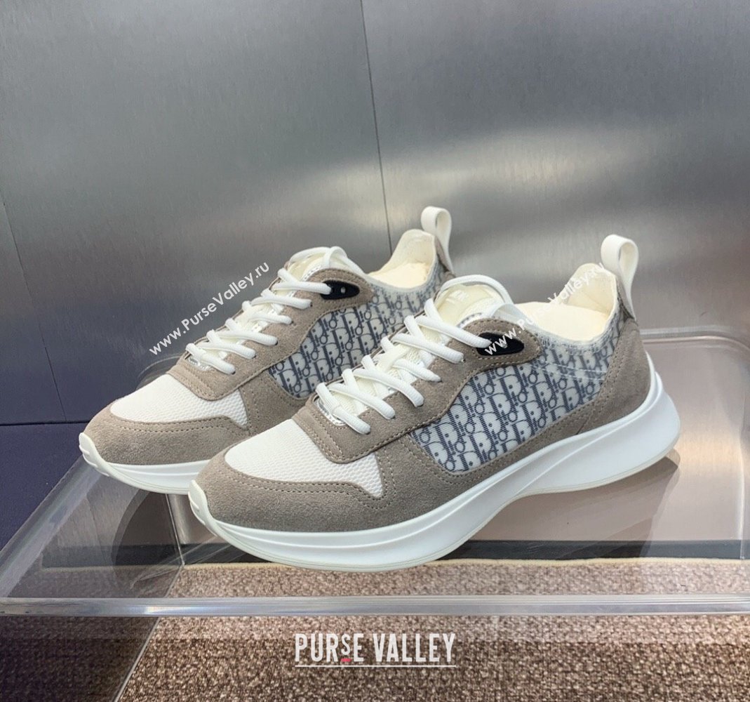 Dior Mens B25 Runner Sneakers in Suede and Technical Mesh with Dior Oblique Canvas Khaki Grey 2024 (MD-240106030)