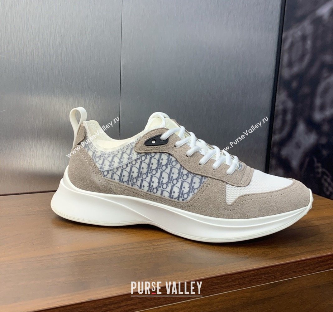 Dior Mens B25 Runner Sneakers in Suede and Technical Mesh with Dior Oblique Canvas Khaki Grey 2024 (MD-240106030)