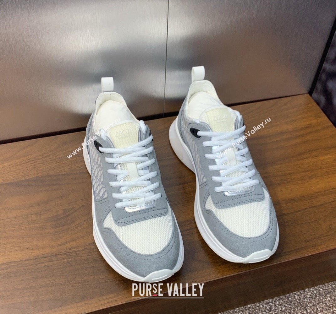 Dior Mens B25 Runner Sneakers in Suede and Technical Mesh with Dior Oblique Canvas Light Grey 2024 (MD-240106032)