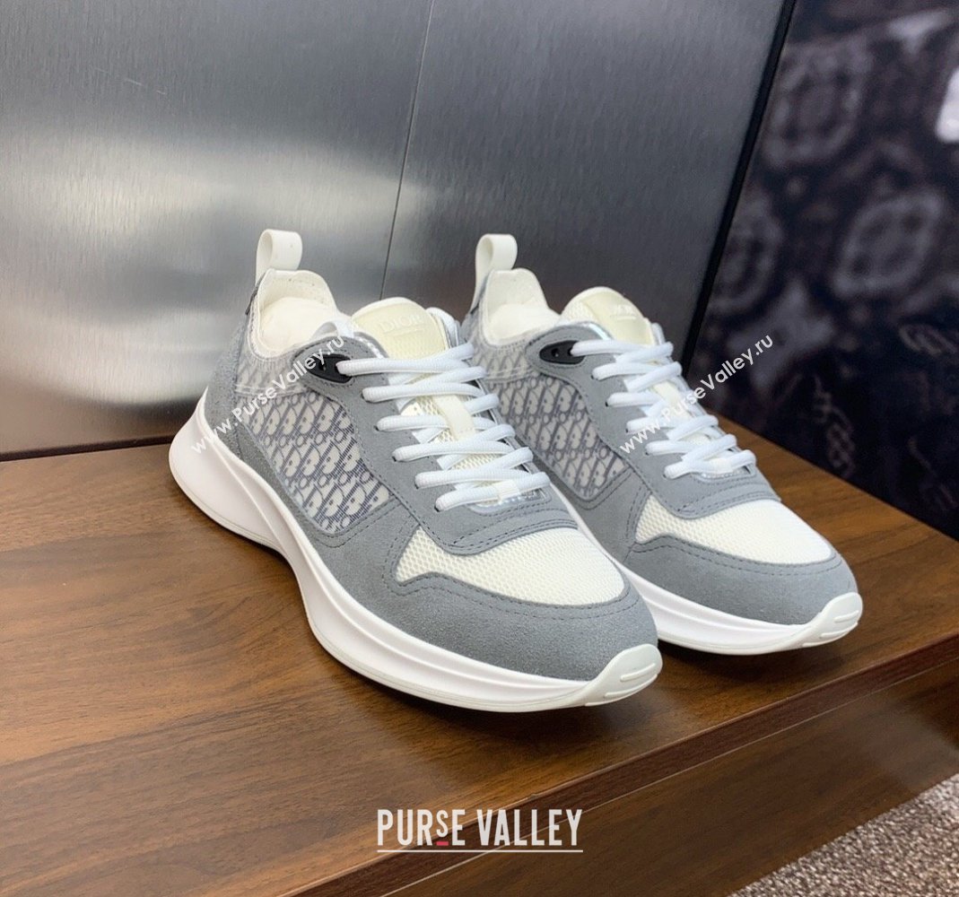 Dior Mens B25 Runner Sneakers in Suede and Technical Mesh with Dior Oblique Canvas Light Grey 2024 (MD-240106032)