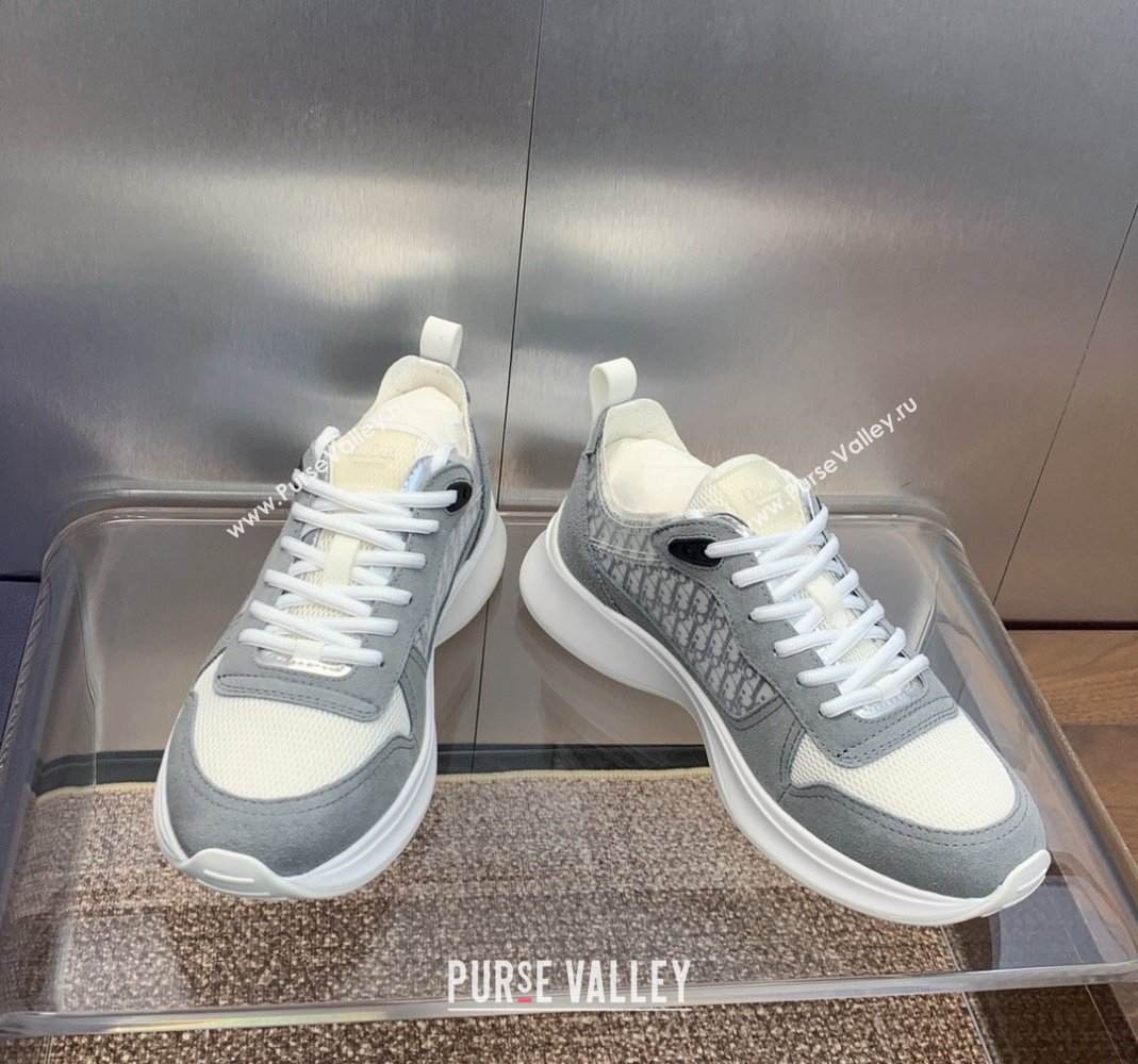 Dior Mens B25 Runner Sneakers in Suede and Technical Mesh with Dior Oblique Canvas Light Grey 2024 (MD-240106032)