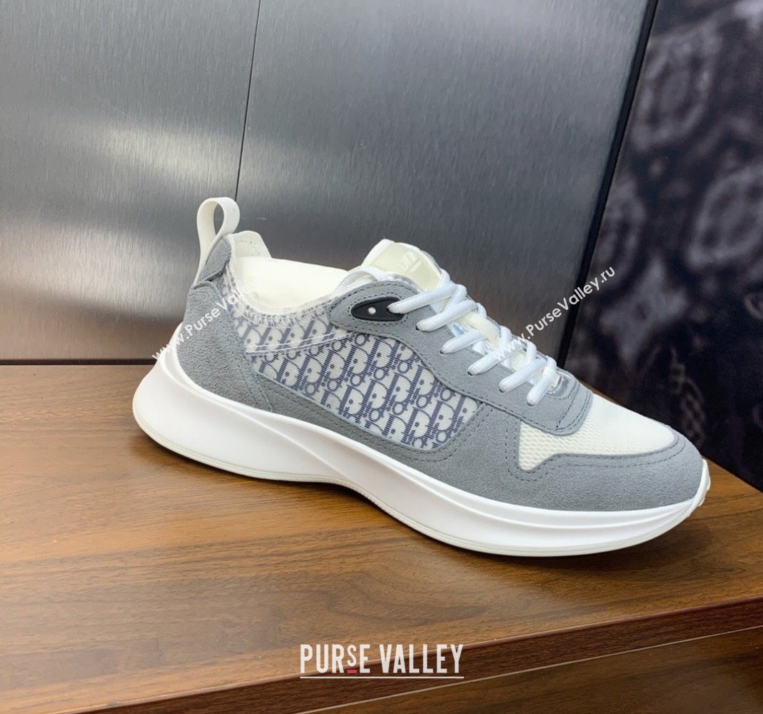 Dior Mens B25 Runner Sneakers in Suede and Technical Mesh with Dior Oblique Canvas Light Grey 2024 (MD-240106032)