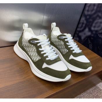 Dior Mens B25 Runner Sneakers in Suede and Technical Mesh with Dior Oblique Canvas Green 2024 (MD-240106033)