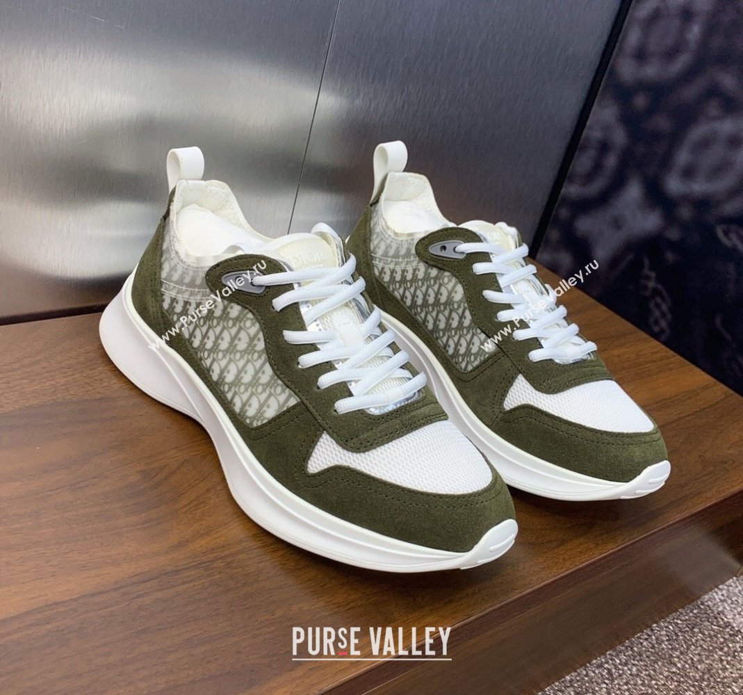 Dior Mens B25 Runner Sneakers in Suede and Technical Mesh with Dior Oblique Canvas Green 2024 (MD-240106033)