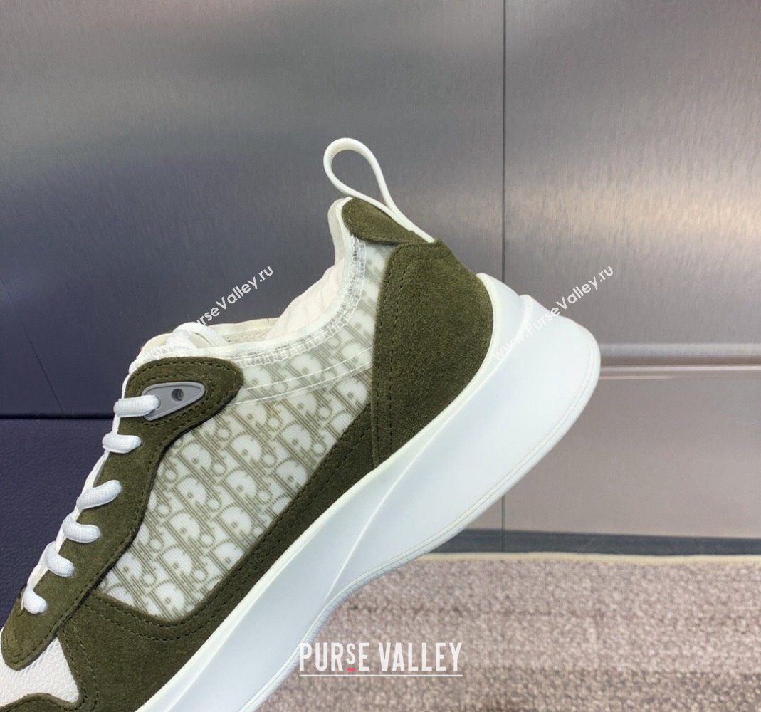 Dior Mens B25 Runner Sneakers in Suede and Technical Mesh with Dior Oblique Canvas Green 2024 (MD-240106033)