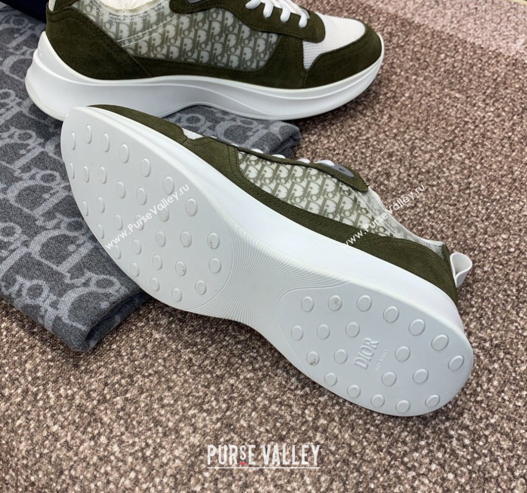 Dior Mens B25 Runner Sneakers in Suede and Technical Mesh with Dior Oblique Canvas Green 2024 (MD-240106033)