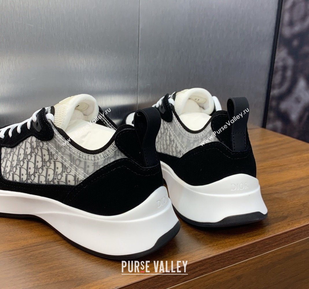 Dior Mens B25 Runner Sneakers in Suede and Technical Mesh with Dior Oblique Canvas Black/White 2024 (MD-240106034)