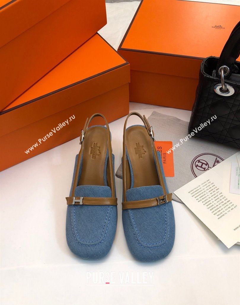 Hermes Infinie Slingback Pumps 5cm in Denim Light Blue 2024 (XC-240104001)