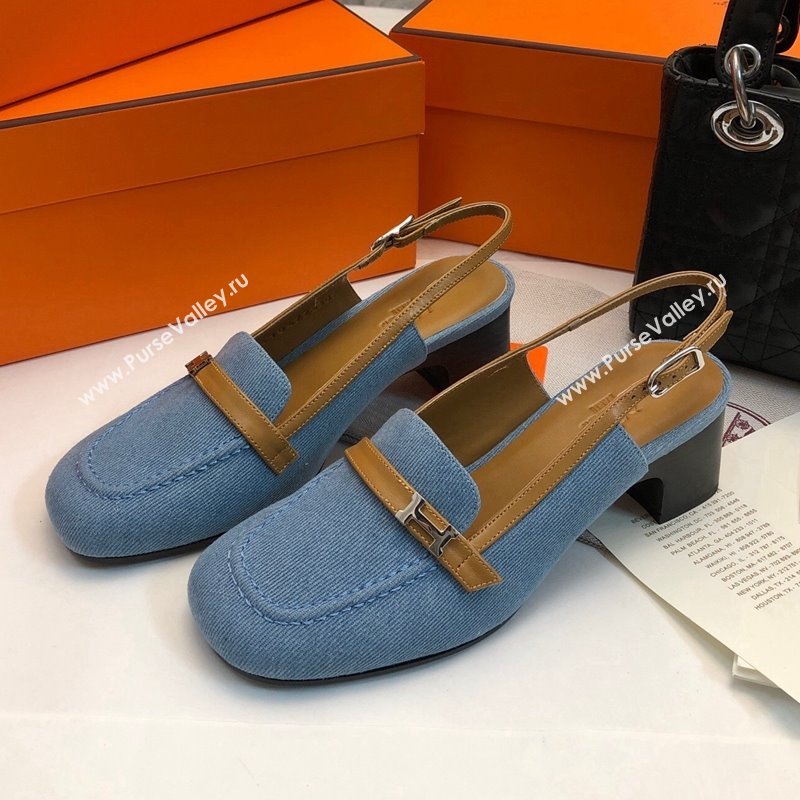 Hermes Infinie Slingback Pumps 5cm in Denim Light Blue 2024 (XC-240104001)