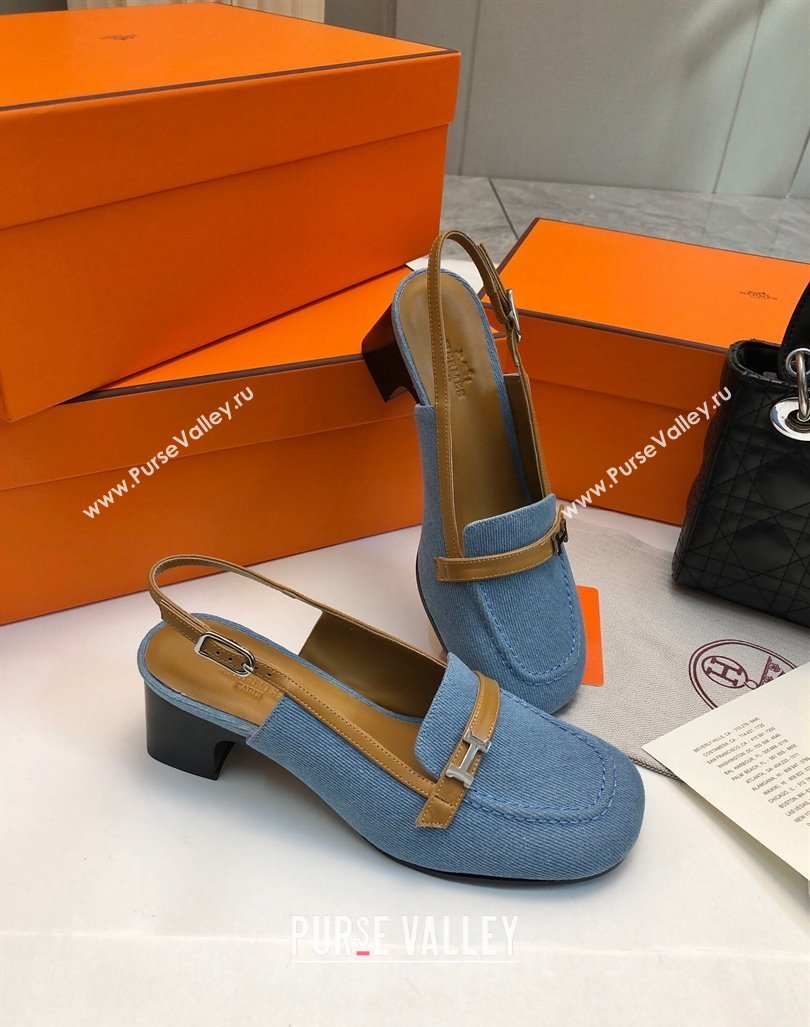 Hermes Infinie Slingback Pumps 5cm in Denim Light Blue 2024 (XC-240104001)