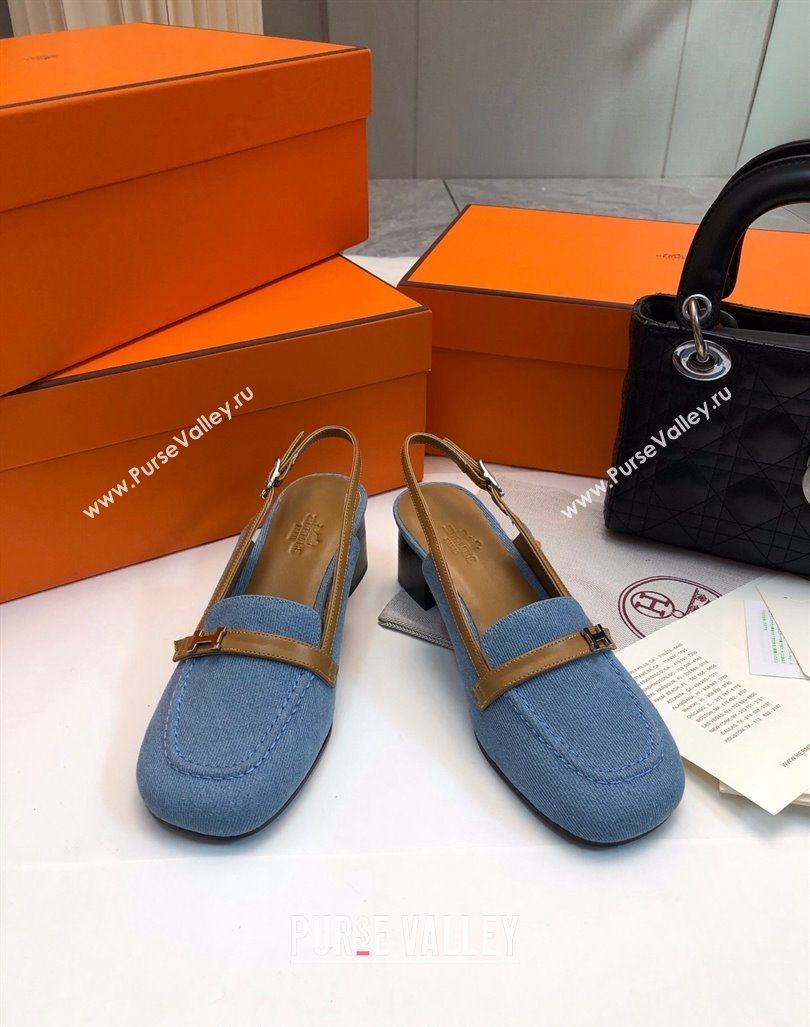 Hermes Infinie Slingback Pumps 5cm in Denim Light Blue 2024 (XC-240104001)