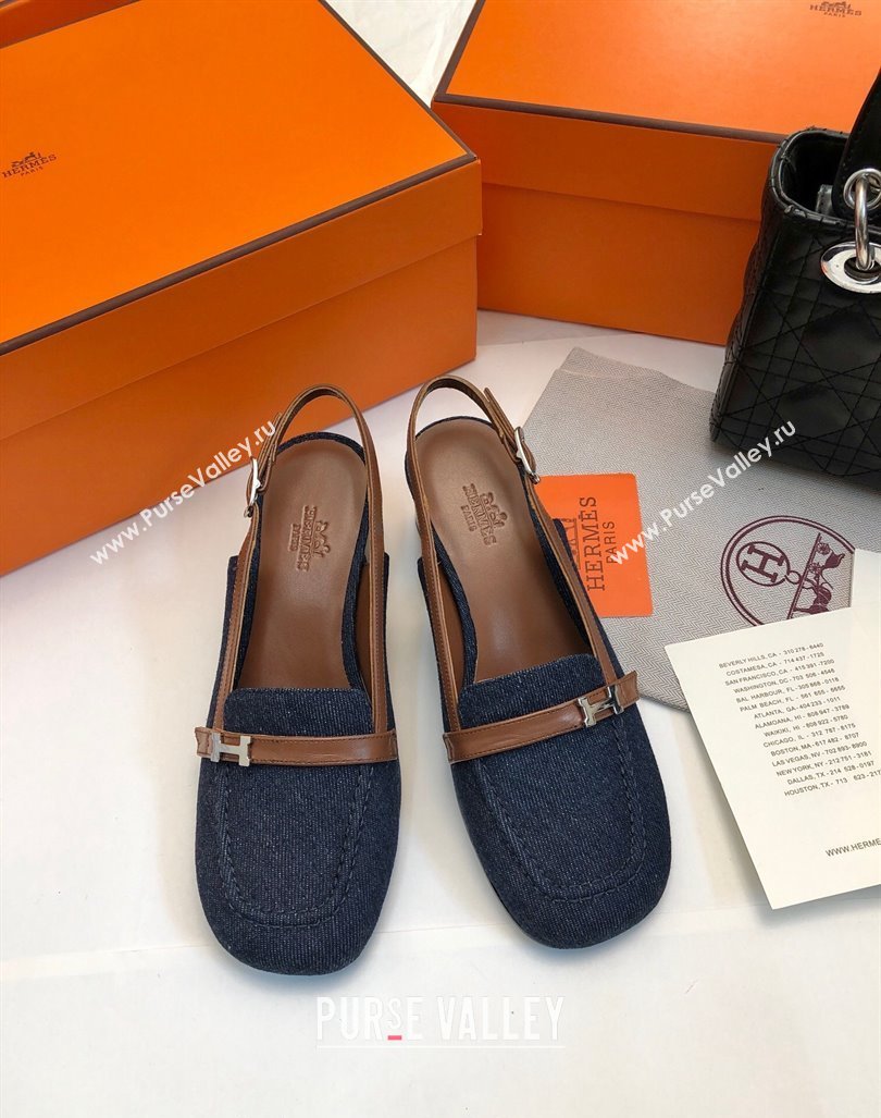 Hermes Infinie Slingback Pumps 5cm in Denim Dark Blue 2024 (XC-240104002)