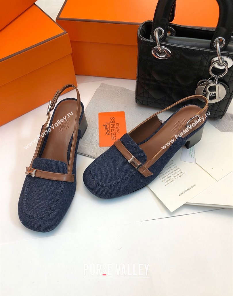 Hermes Infinie Slingback Pumps 5cm in Denim Dark Blue 2024 (XC-240104002)