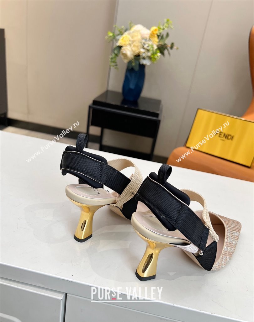 Fendi Colibri Slingback Pumps 8.5cm in Crystals Nude 2024 0106 (MD-240106077)