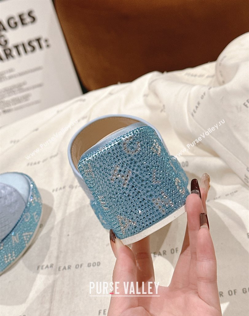 Chanel Tweed Crystals Platform Slide Sandals Light Blue 2024 CH010801 (MD-240108001)