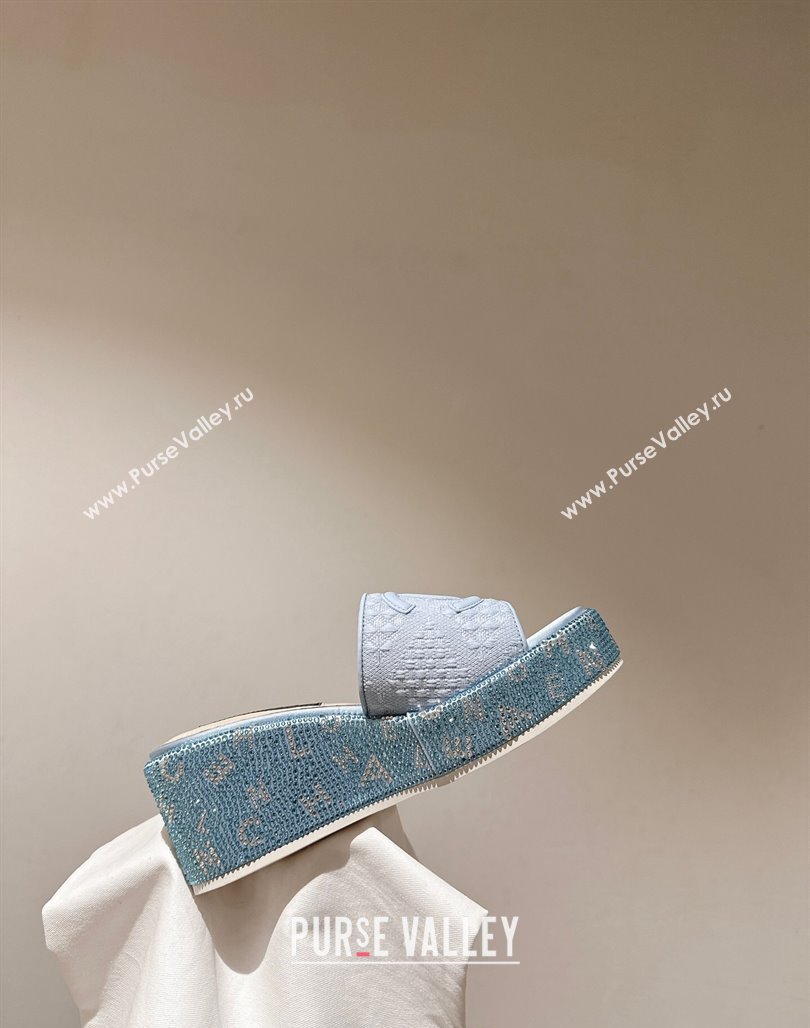 Chanel Tweed Crystals Platform Slide Sandals Light Blue 2024 CH010801 (MD-240108001)