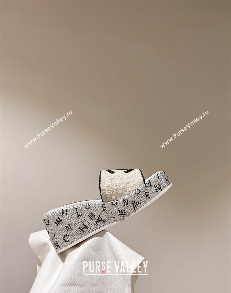 Chanel Tweed Crystals Platform Slide Sandals White 2/Black 2024 CH010801 (MD-240108005)