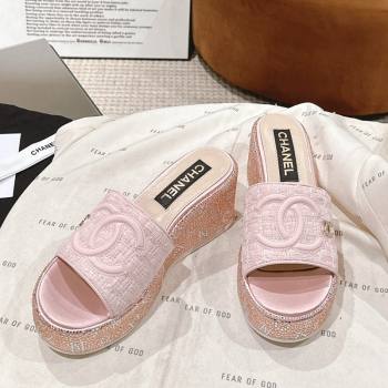 Chanel Tweed Crystals Platform Slide Sandals Light Pink 2024 CH010801 (MD-240108007)