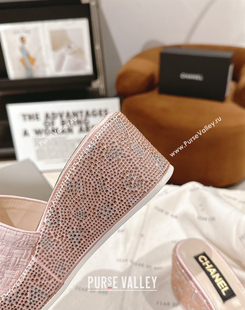 Chanel Tweed Crystals Platform Slide Sandals Light Pink 2024 CH010801 (MD-240108007)
