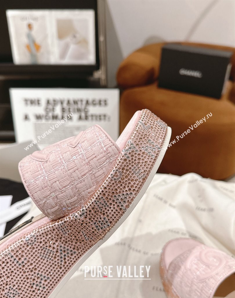 Chanel Tweed Crystals Platform Slide Sandals Light Pink 2024 CH010801 (MD-240108007)