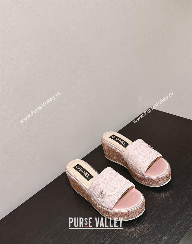 Chanel Tweed Crystals Platform Slide Sandals Light Pink 2024 CH010801 (MD-240108007)