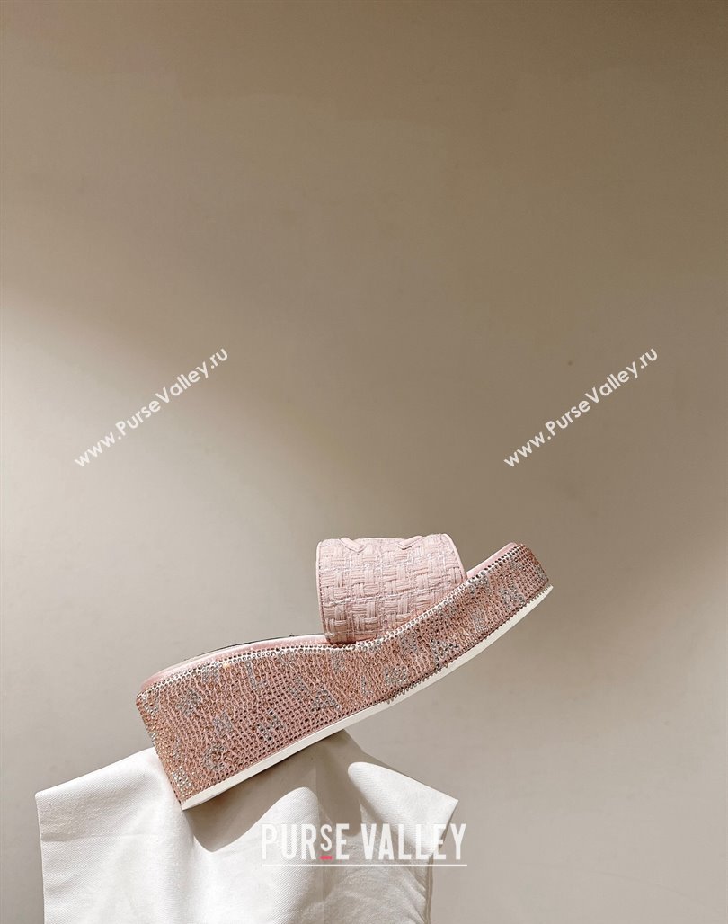 Chanel Tweed Crystals Platform Slide Sandals Light Pink 2024 CH010801 (MD-240108007)