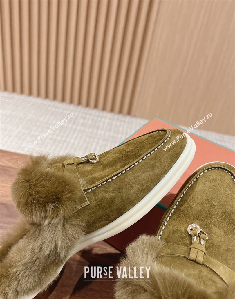 LP Charms Walk Babouche Loafers with Fur in Suede Green 2024 Top LP010901 (KL-240109069)