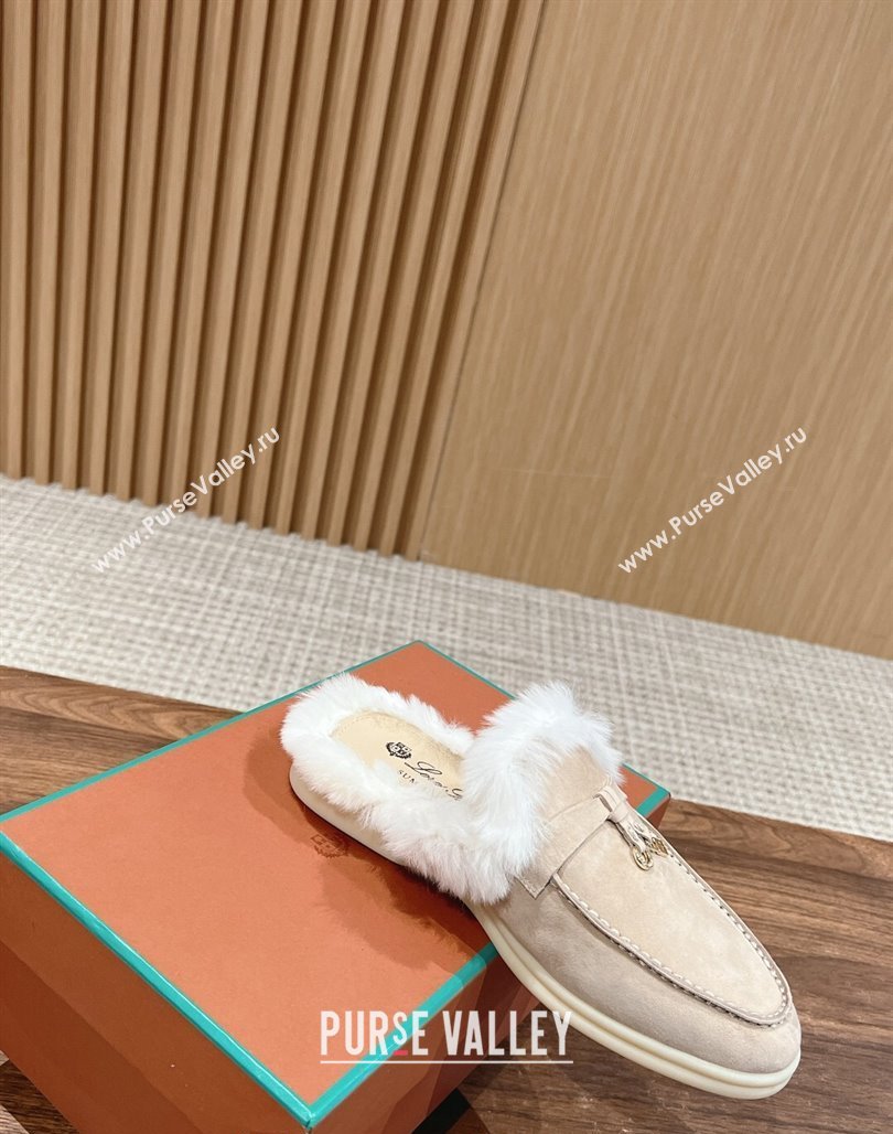 LP Charms Walk Babouche Loafers with Fur in Suede Beige 2024 Top LP010901 (KL-240109072)