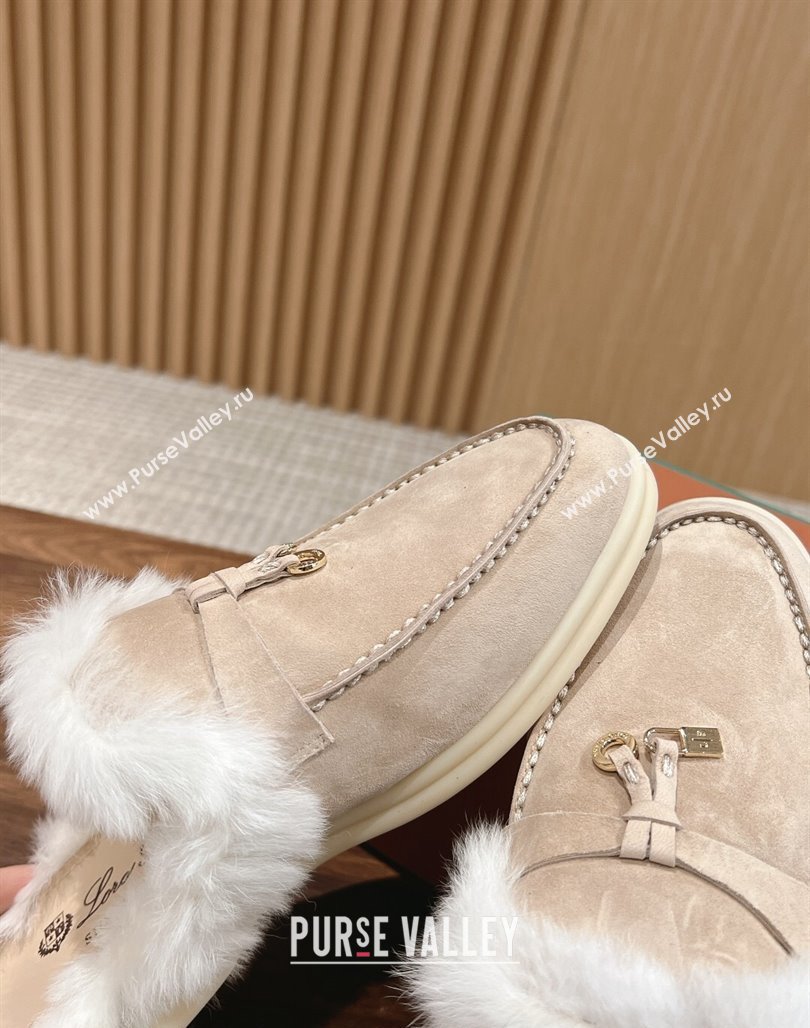 LP Charms Walk Babouche Loafers with Fur in Suede Beige 2024 Top LP010901 (KL-240109072)