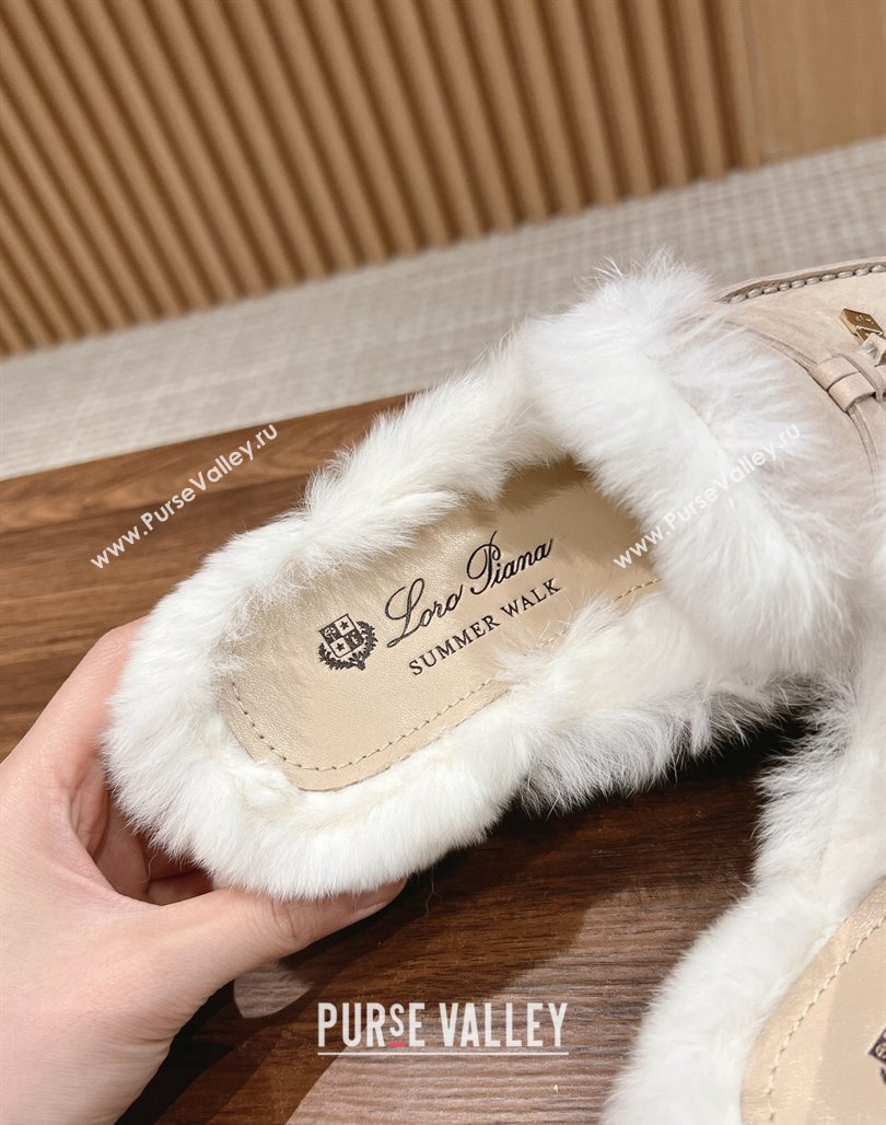 LP Charms Walk Babouche Loafers with Fur in Suede Beige 2024 Top LP010901 (KL-240109072)