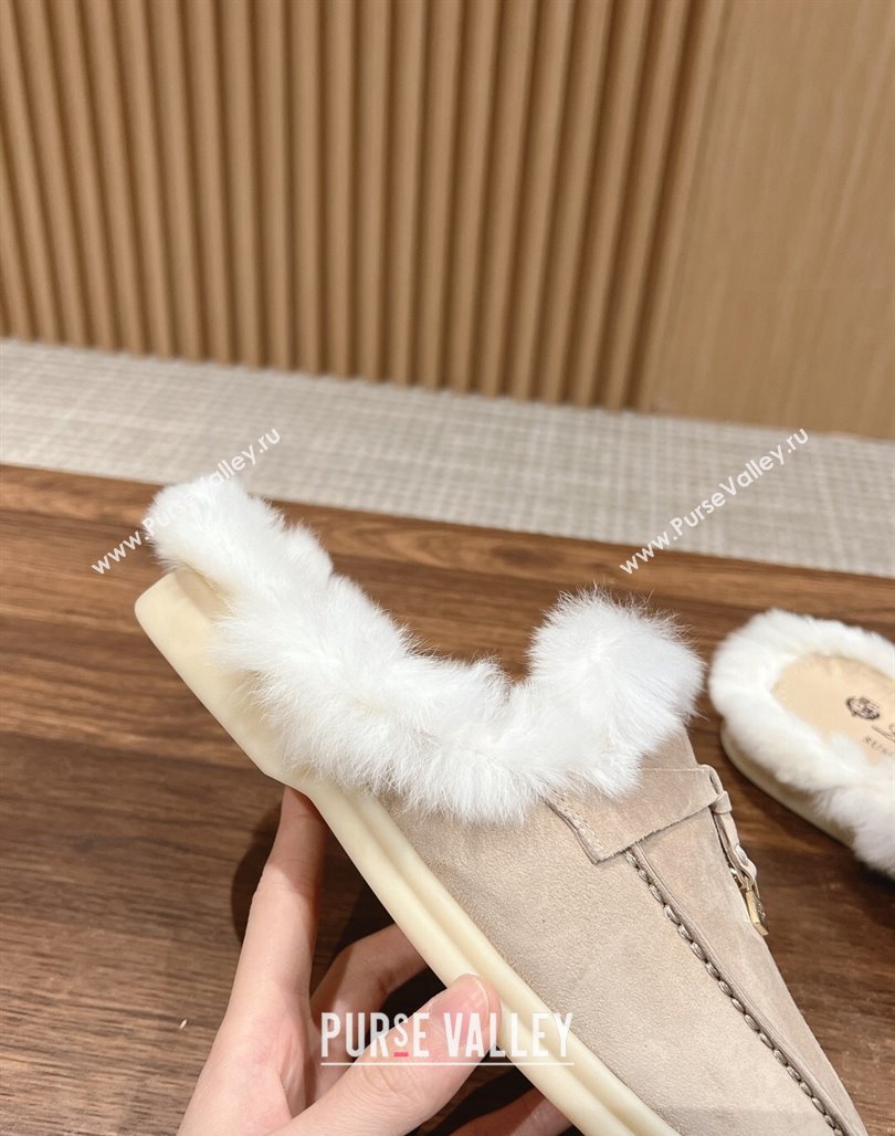 LP Charms Walk Babouche Loafers with Fur in Suede Beige 2024 Top LP010901 (KL-240109072)