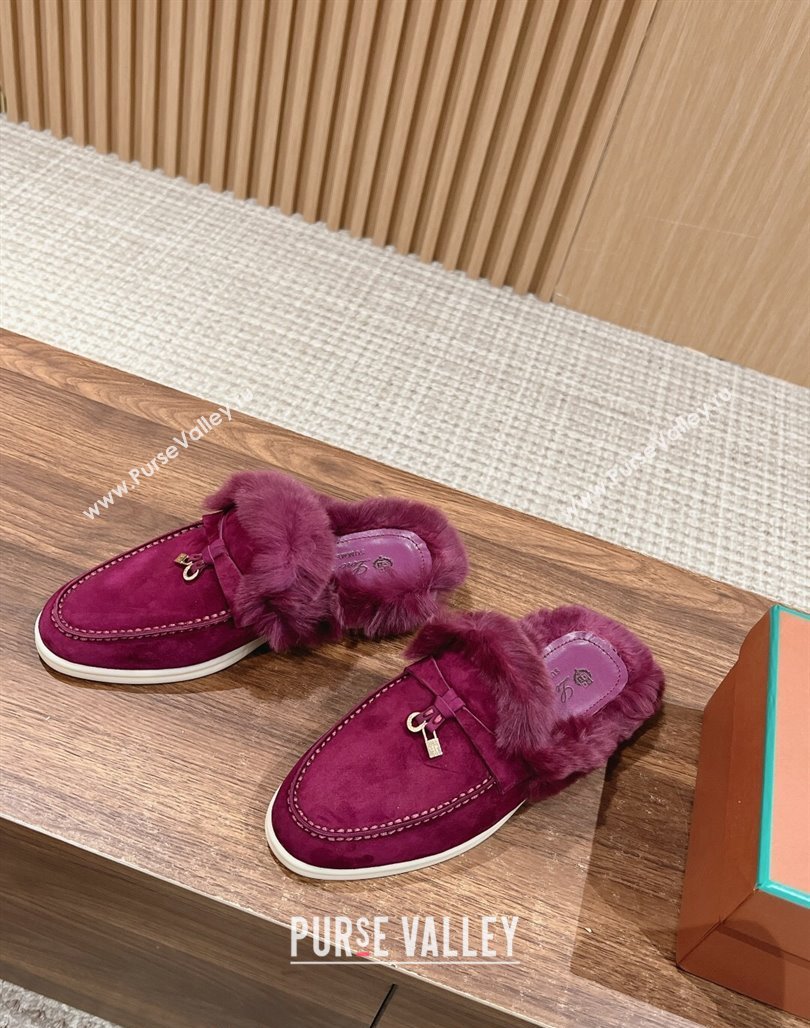 LP Charms Walk Babouche Loafers with Fur in Suede Purple 2024 Top LP010901 (KL-240109073)