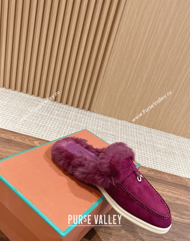 LP Charms Walk Babouche Loafers with Fur in Suede Purple 2024 Top LP010901 (KL-240109073)