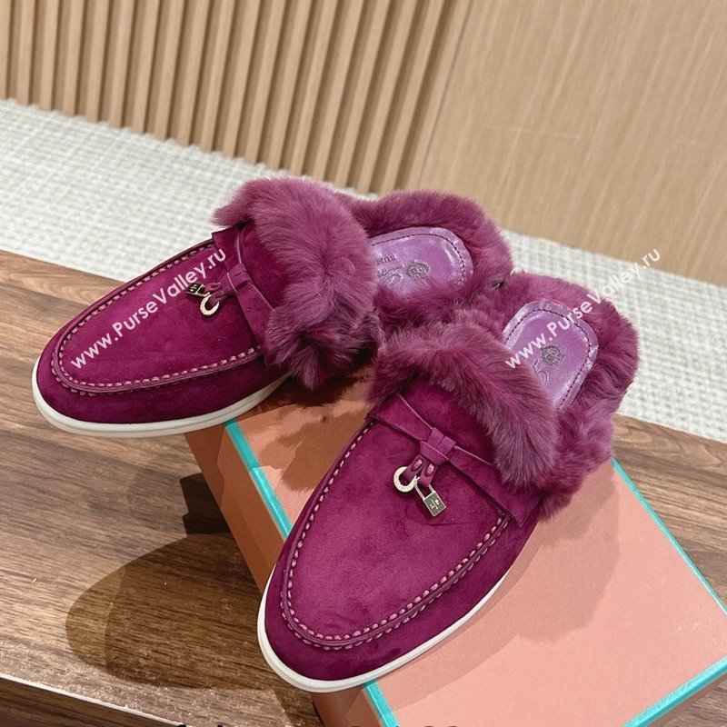 LP Charms Walk Babouche Loafers with Fur in Suede Purple 2024 Top LP010901 (KL-240109073)