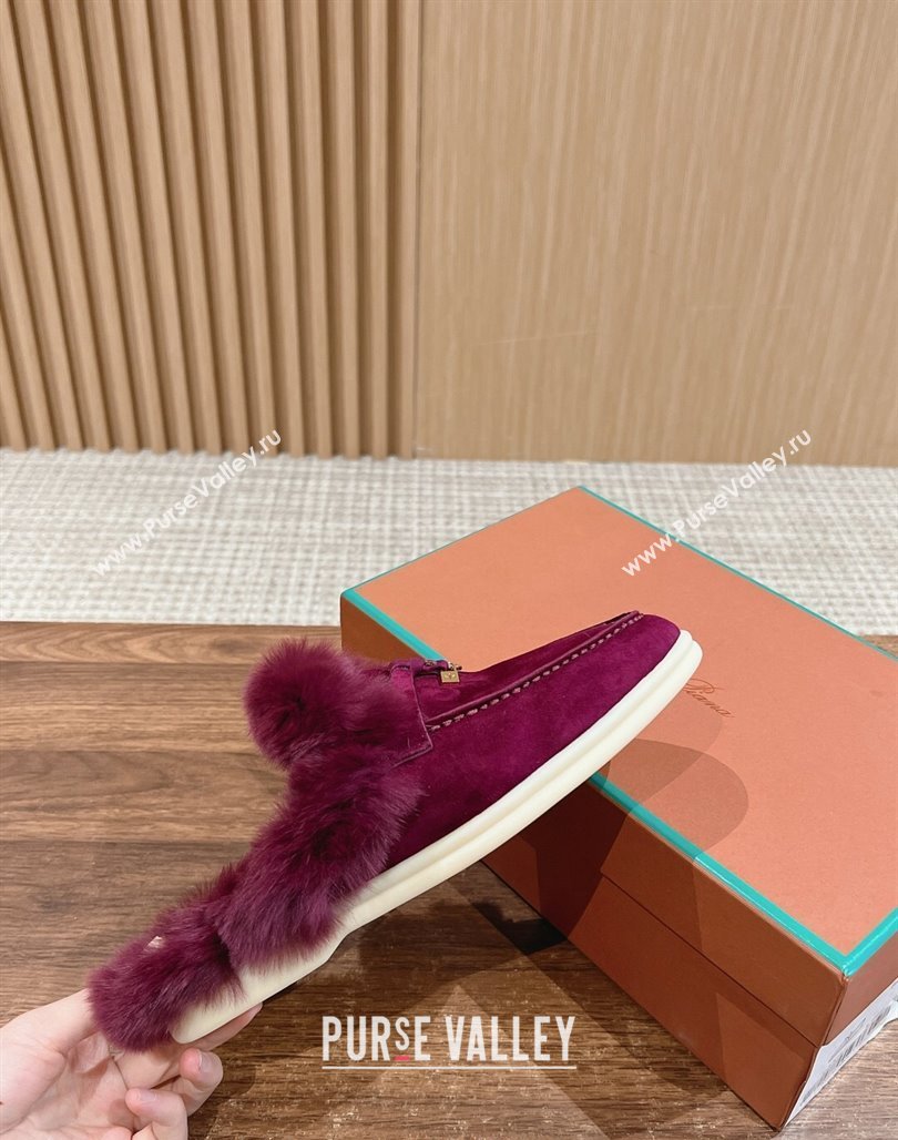 LP Charms Walk Babouche Loafers with Fur in Suede Purple 2024 Top LP010901 (KL-240109073)