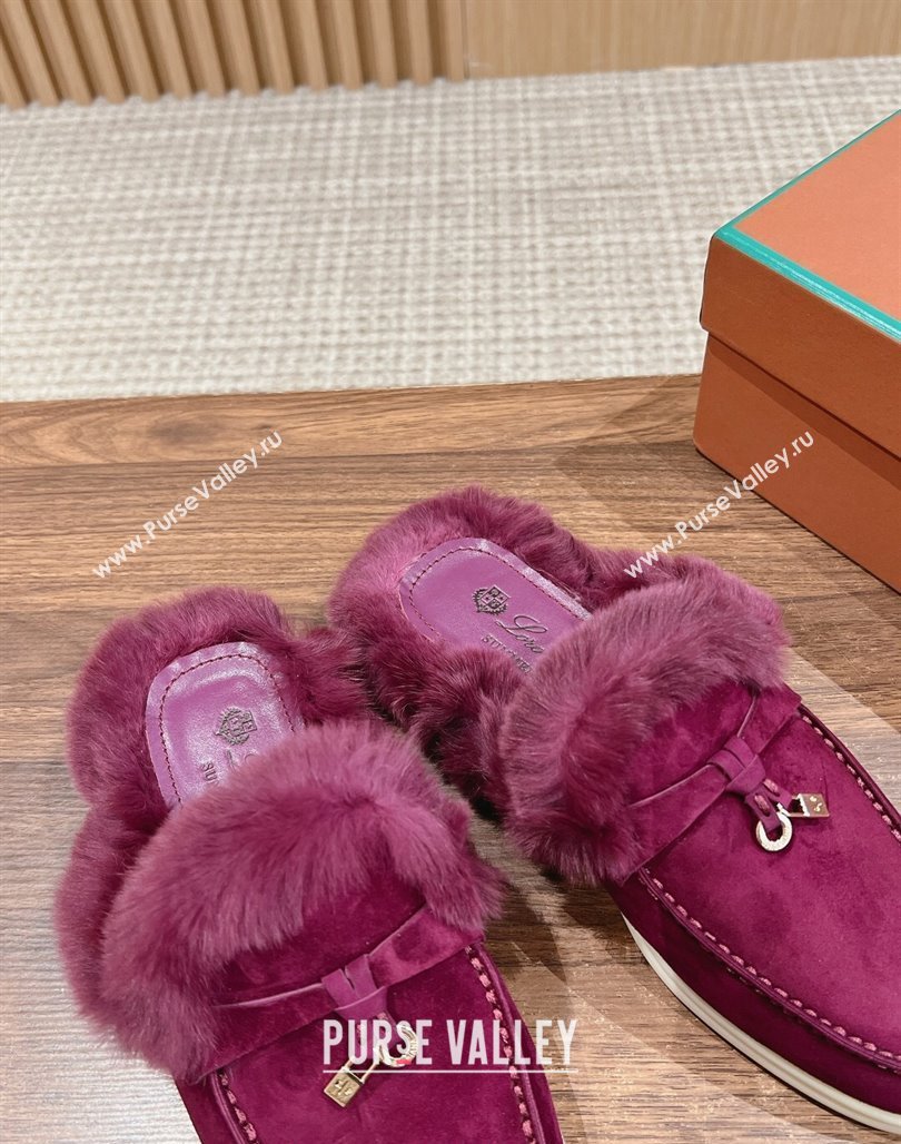 LP Charms Walk Babouche Loafers with Fur in Suede Purple 2024 Top LP010901 (KL-240109073)