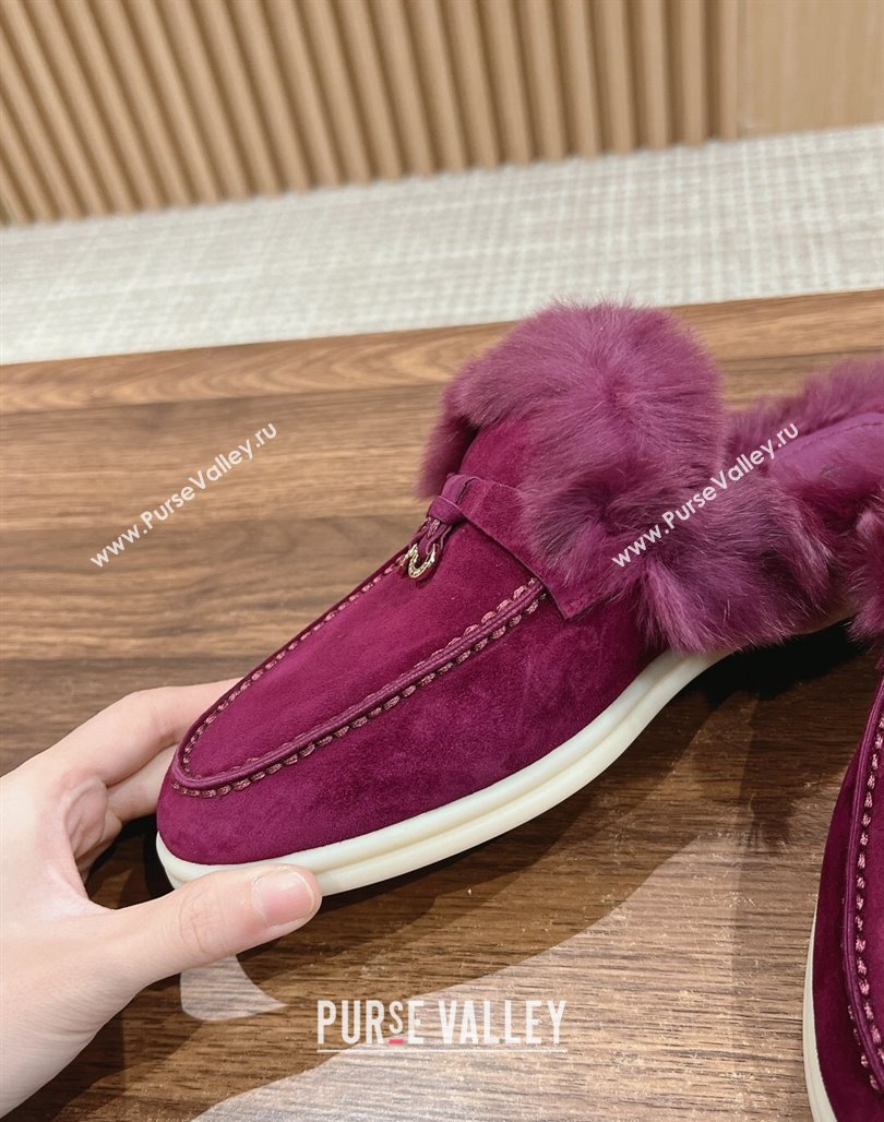 LP Charms Walk Babouche Loafers with Fur in Suede Purple 2024 Top LP010901 (KL-240109073)