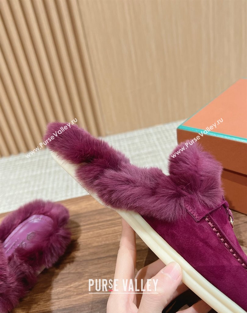 LP Charms Walk Babouche Loafers with Fur in Suede Purple 2024 Top LP010901 (KL-240109073)