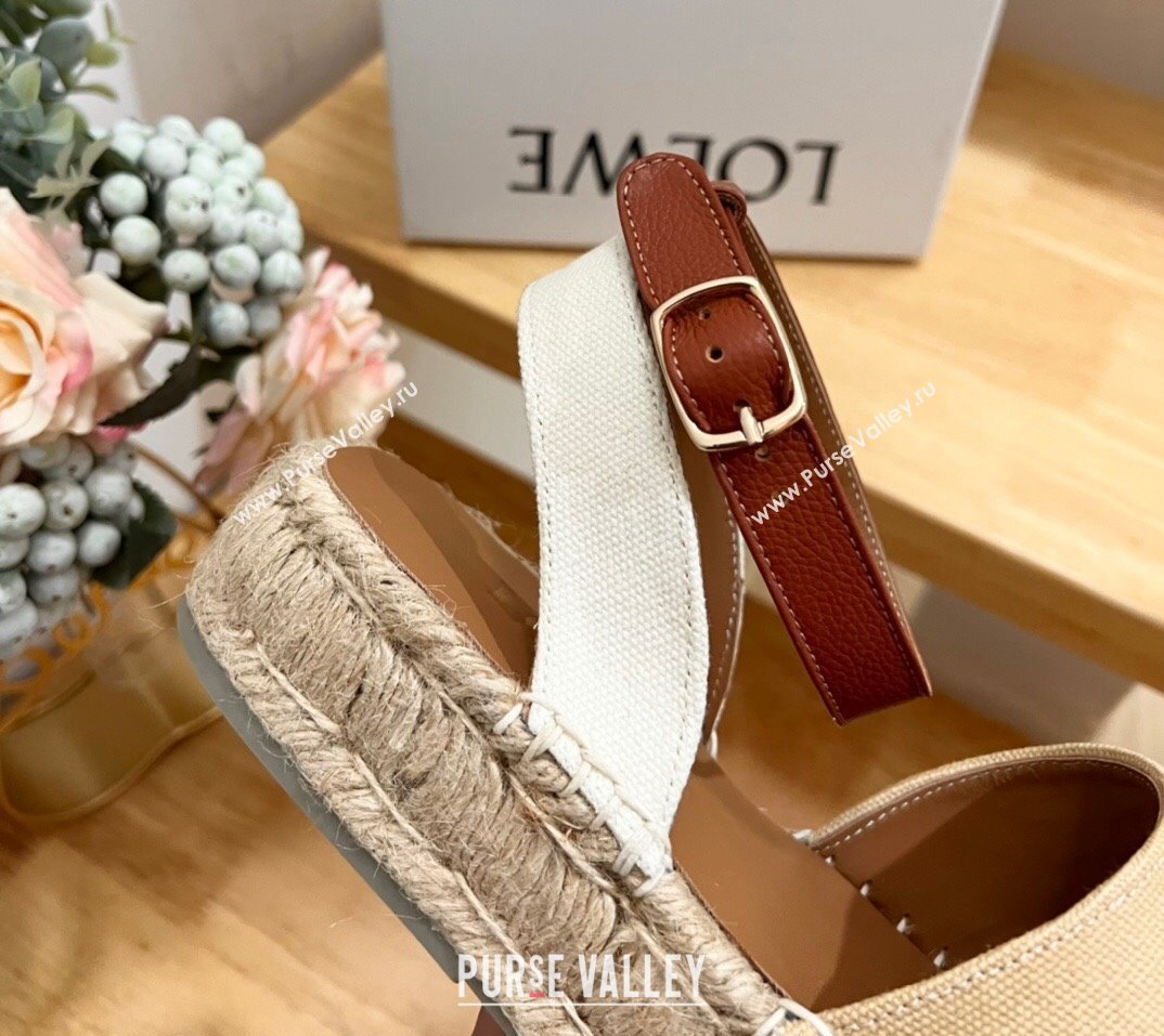 Loewe Anagram Flat Espadrilles Sandals in Calfskin and Canvas Beige 2024 0125 (HB-240125034)