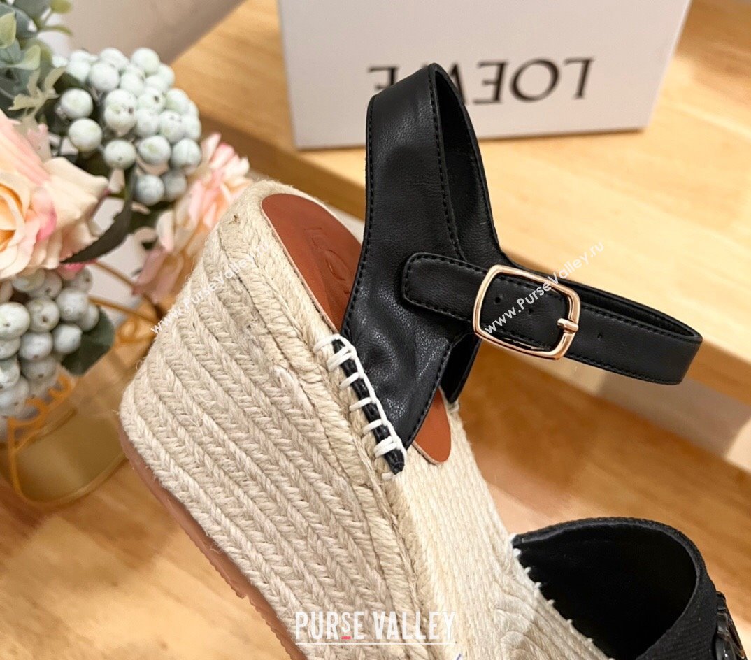 Loewe Anagram Espadrilles Wedge Sandals in Calfskin and Canvas Black 2024 0125 (HB-240125037)