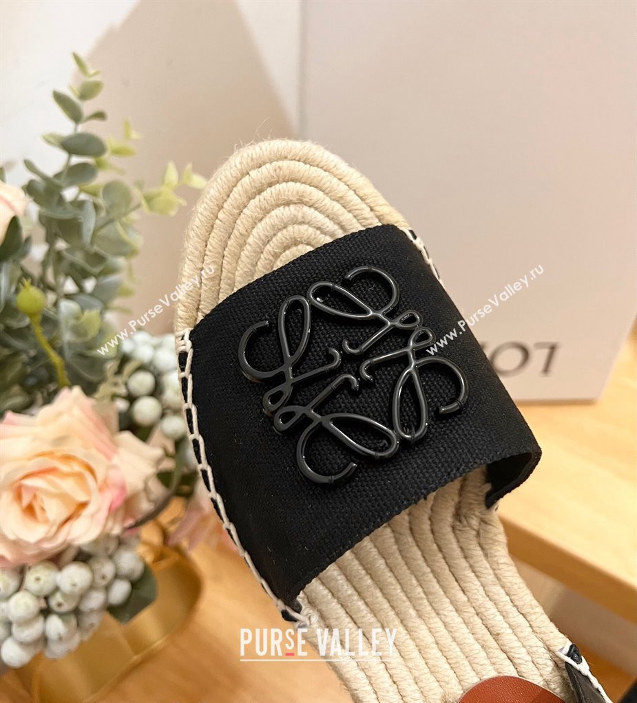 Loewe Anagram Espadrilles Wedge Sandals in Calfskin and Canvas Black 2024 0125 (HB-240125037)