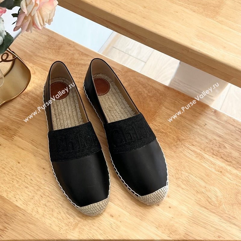 Chloe Espadrilles Flat in Calfskin and Denim Black 2024 0125 (HB-240125052)