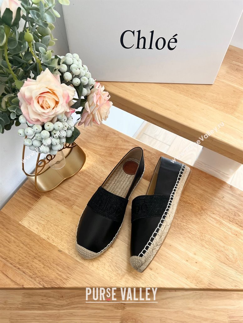 Chloe Espadrilles Flat in Calfskin and Denim Black 2024 0125 (HB-240125052)